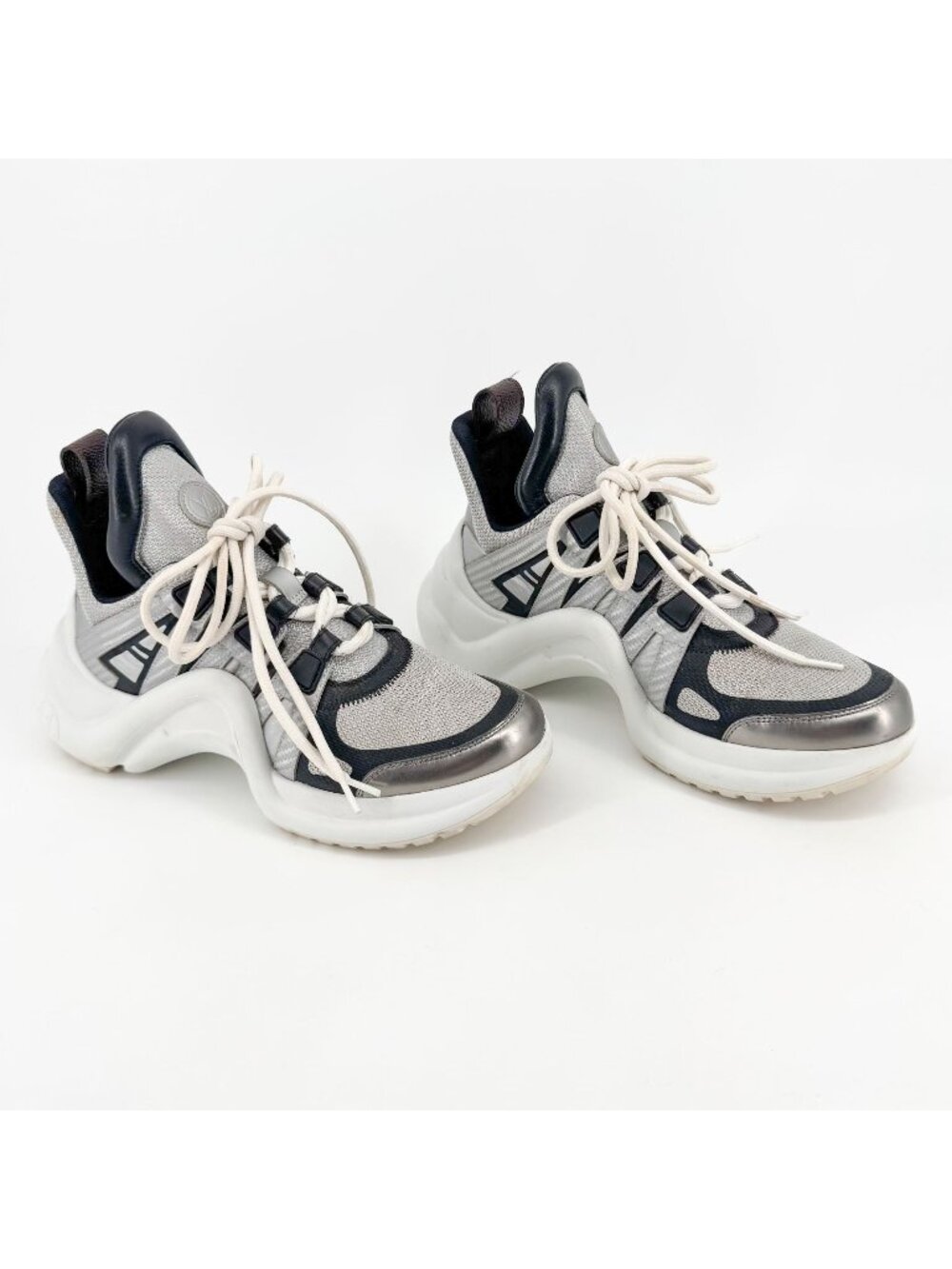 Louis Vuitton Archlight Gray Silver Chunky Sneakers Shoes Size 37 US 7 Women's